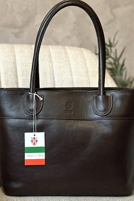 Skórzana torebka shopper – klasyczny brąz